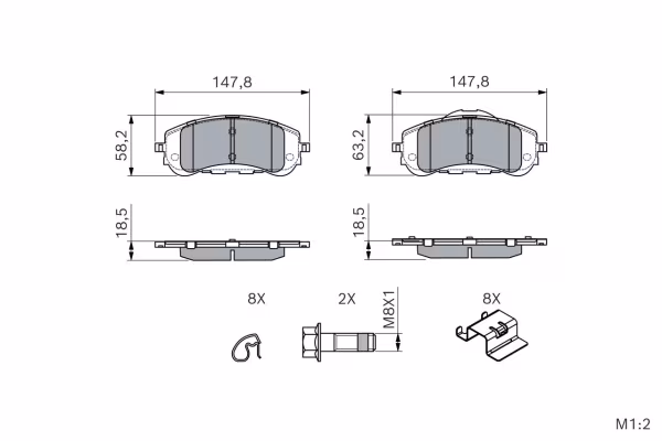 BOSCH Kit pastiglie freno, Freno a disco