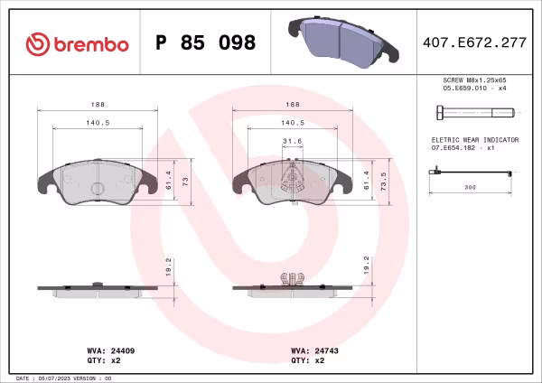 BREMBO Kit pastiglie freno, Freno a disco
