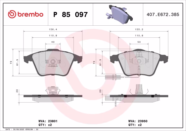 BREMBO Kit pastiglie freno, Freno a disco