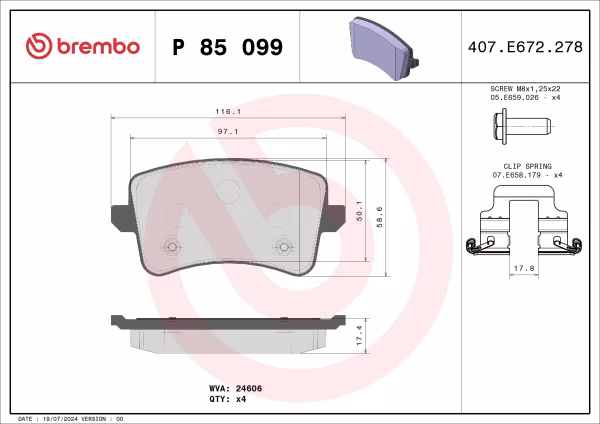 BREMBO Kit pastiglie freno, Freno a disco