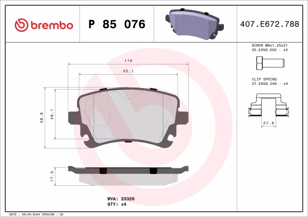 BREMBO Kit pastiglie freno, Freno a disco