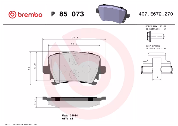 BREMBO Kit pastiglie freno, Freno a disco