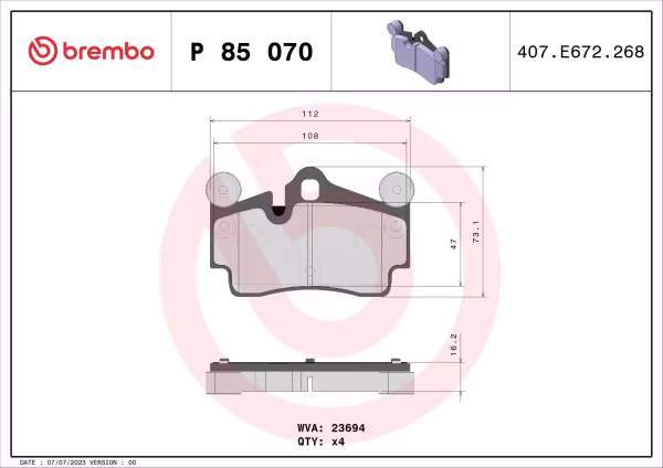 BREMBO Kit pastiglie freno, Freno a disco