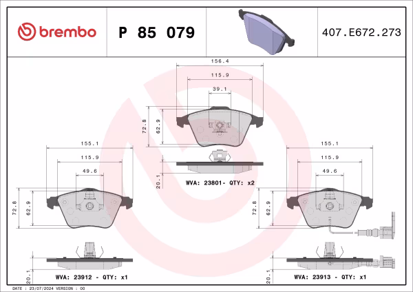 BREMBO Kit pastiglie freno, Freno a disco
