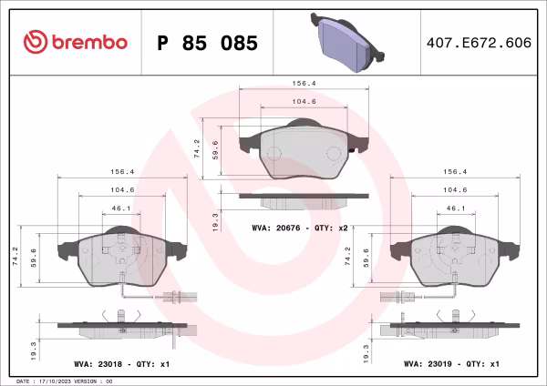 BREMBO Kit pastiglie freno, Freno a disco