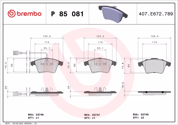 BREMBO Kit pastiglie freno, Freno a disco