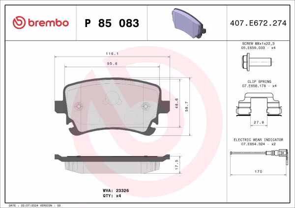 BREMBO Kit pastiglie freno, Freno a disco