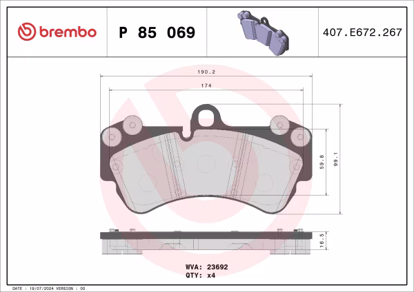 BREMBO Kit pastiglie freno, Freno a disco