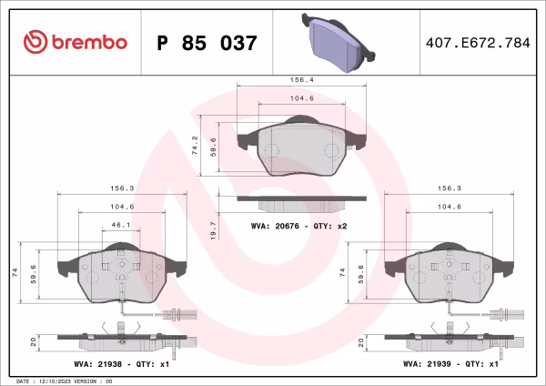 BREMBO Kit pastiglie freno, Freno a disco