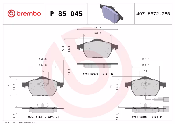 BREMBO Kit pastiglie freno, Freno a disco