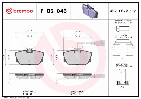 BREMBO Kit pastiglie freno, Freno a disco