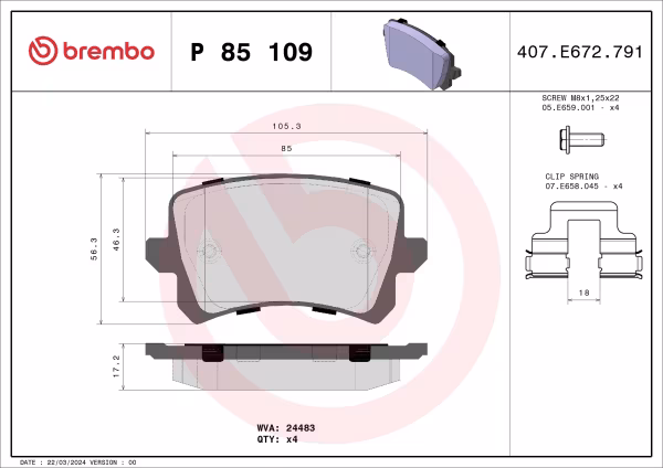 BREMBO Kit pastiglie freno, Freno a disco