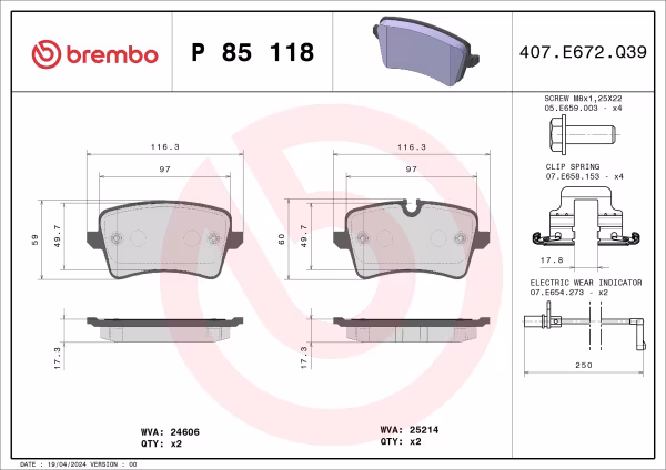 BREMBO Kit pastiglie freno, Freno a disco