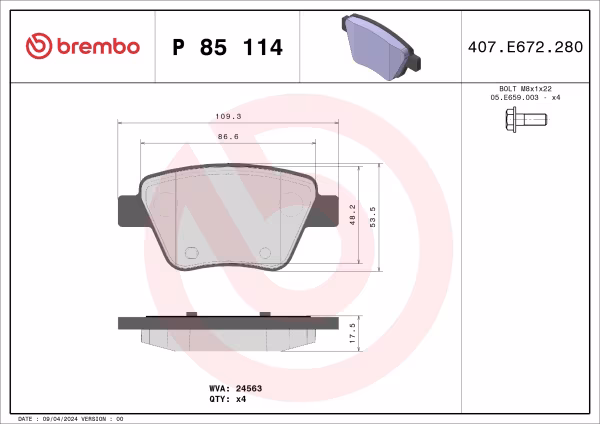 BREMBO Kit pastiglie freno, Freno a disco