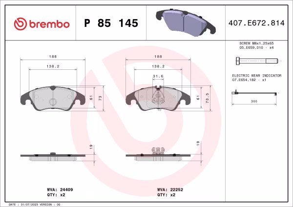 BREMBO Kit pastiglie freno, Freno a disco