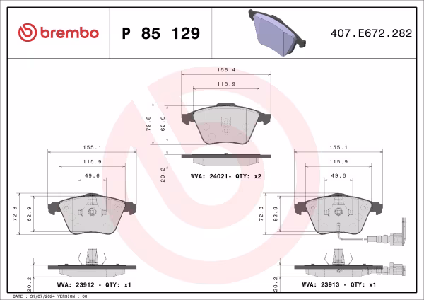 BREMBO Kit pastiglie freno, Freno a disco