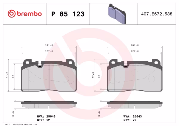 BREMBO Kit pastiglie freno, Freno a disco