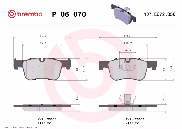 BREMBO Kit pastiglie freno, Freno a disco