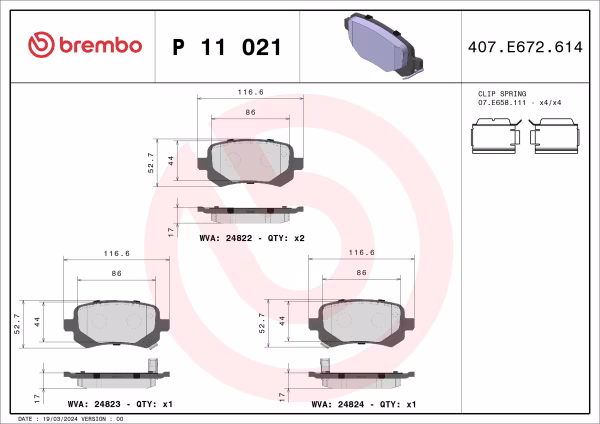 BREMBO Kit pastiglie freno, Freno a disco