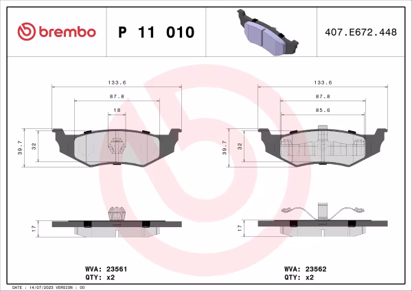 BREMBO Kit pastiglie freno, Freno a disco