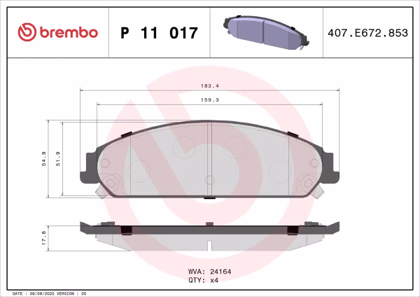 BREMBO Kit pastiglie freno, Freno a disco