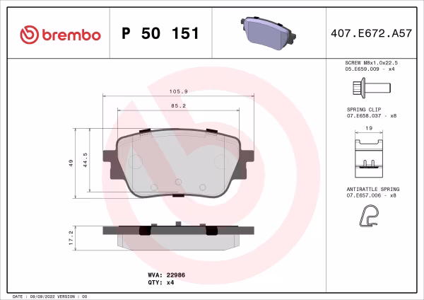 BREMBO Kit pastiglie freno, Freno a disco