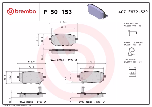 BREMBO Kit pastiglie freno, Freno a disco