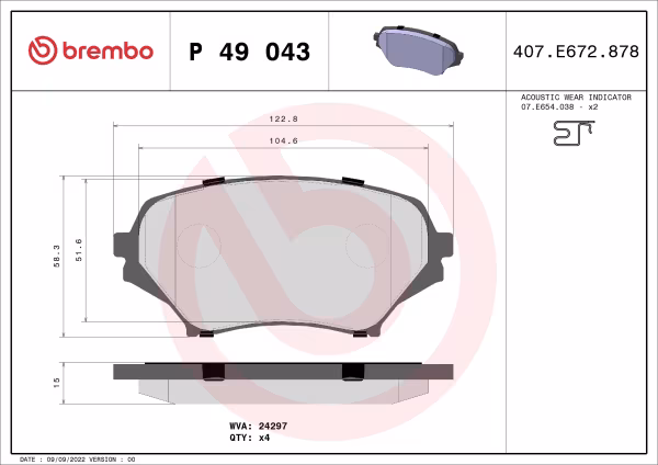 BREMBO Kit pastiglie freno, Freno a disco