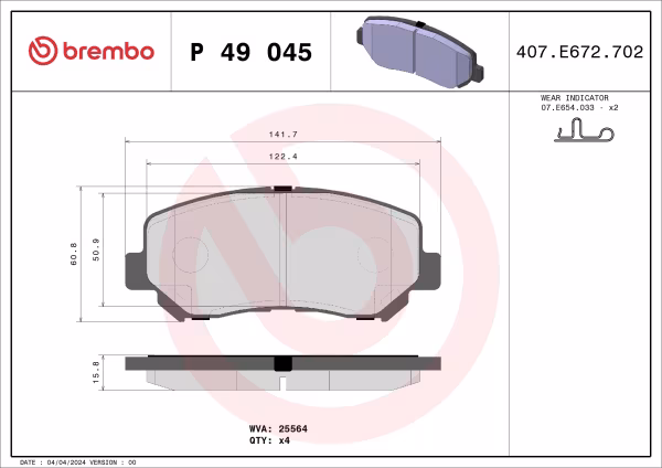 BREMBO Kit pastiglie freno, Freno a disco