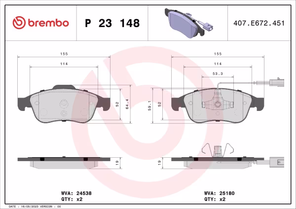 BREMBO Kit pastiglie freno, Freno a disco