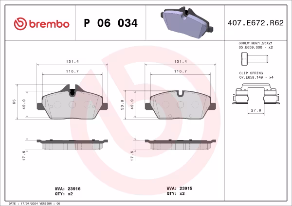 BREMBO Kit pastiglie freno, Freno a disco
