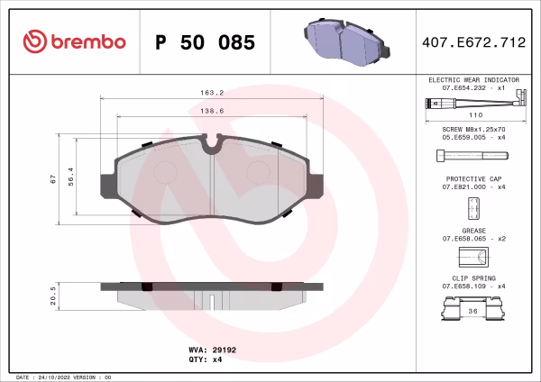 BREMBO Kit pastiglie freno, Freno a disco