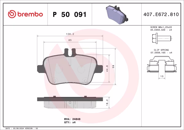 BREMBO Kit pastiglie freno, Freno a disco