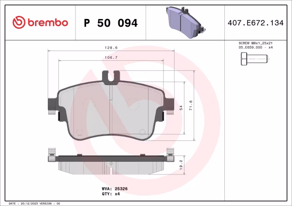 BREMBO Kit pastiglie freno, Freno a disco
