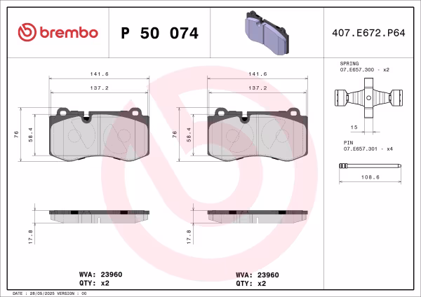 BREMBO Kit pastiglie freno, Freno a disco