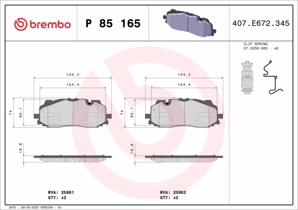 BREMBO Kit pastiglie freno, Freno a disco