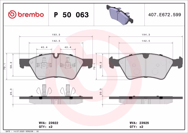 BREMBO Kit pastiglie freno, Freno a disco