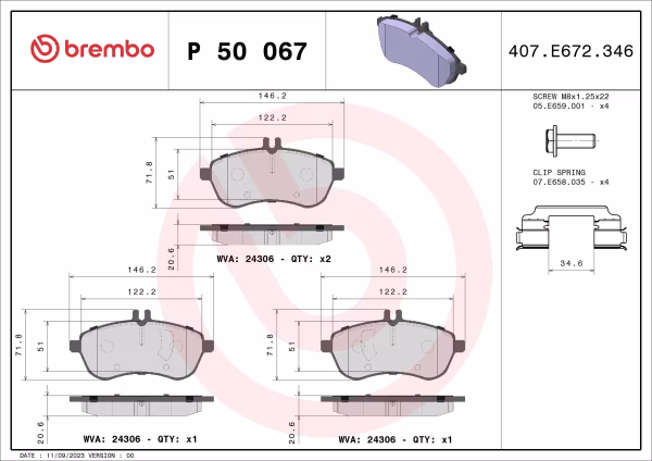 BREMBO Kit pastiglie freno, Freno a disco