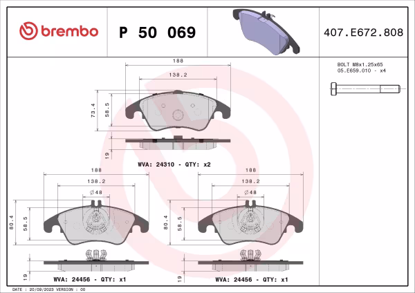 BREMBO Kit pastiglie freno, Freno a disco