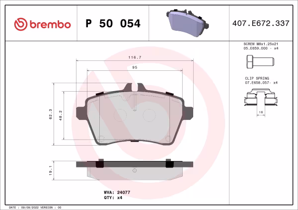 BREMBO Kit pastiglie freno, Freno a disco