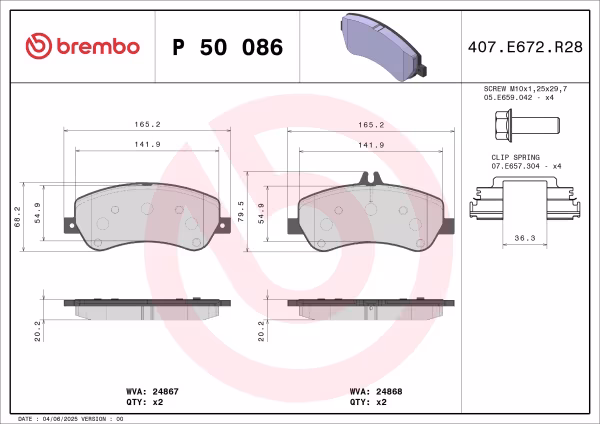 BREMBO Kit pastiglie freno, Freno a disco