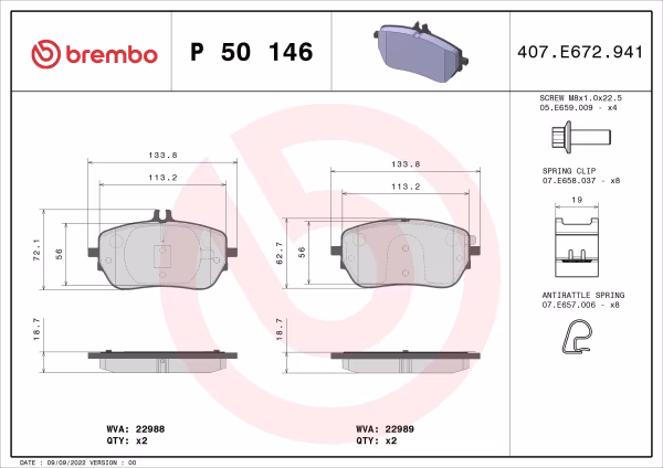 BREMBO Kit pastiglie freno, Freno a disco