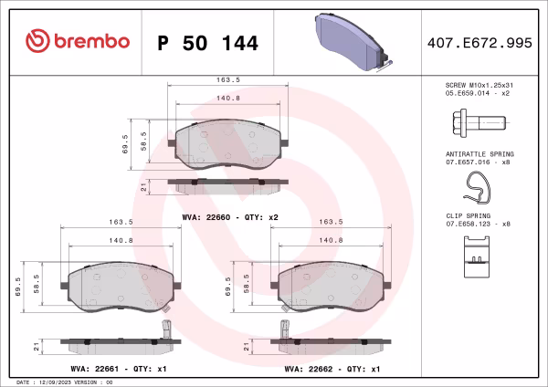 BREMBO Kit pastiglie freno, Freno a disco