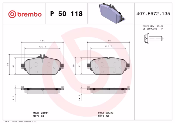 BREMBO Kit pastiglie freno, Freno a disco