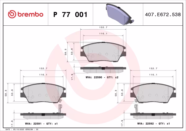 BREMBO Kit pastiglie freno, Freno a disco