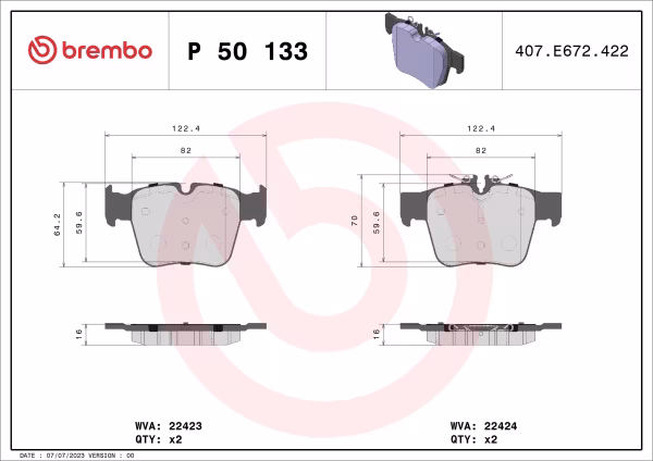 BREMBO Kit pastiglie freno, Freno a disco
