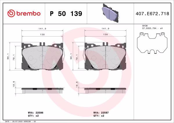 BREMBO Kit pastiglie freno, Freno a disco