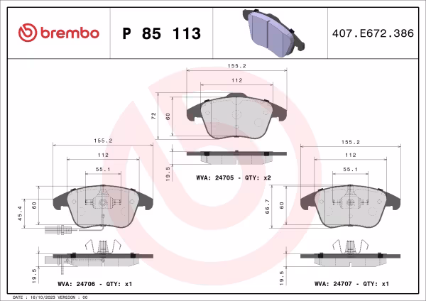 BREMBO Kit pastiglie freno, Freno a disco