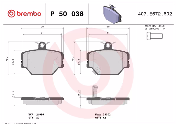 BREMBO Kit pastiglie freno, Freno a disco