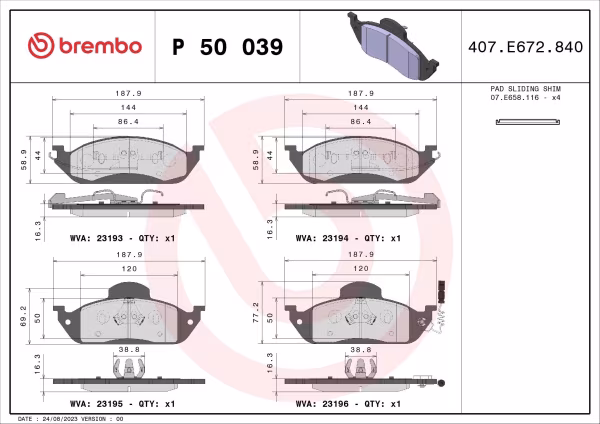 BREMBO Kit pastiglie freno, Freno a disco